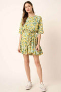Mittoshop Floral Tie Waist Half Sleeve Mini Dress - Hovatok
