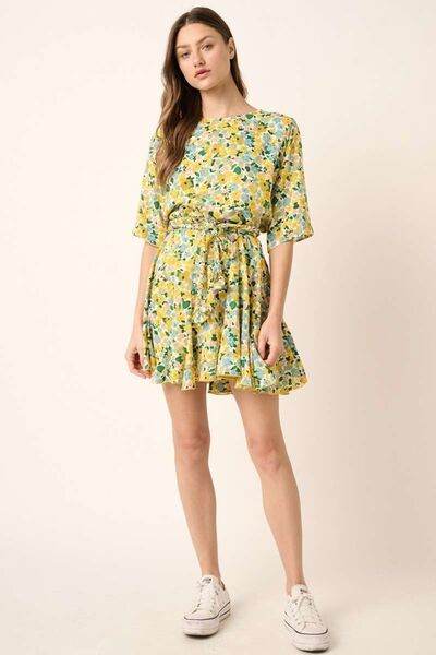 Mittoshop Floral Tie Waist Half Sleeve Mini Dress - Hovatok