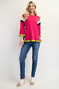 Celeste Full Size Ruffle Sleeve Color Block Top Plus Size - Hovatok