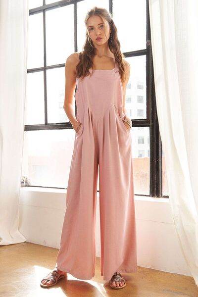 ADORA Square Neck Wide Leg Overalls with Pockets - Hovatok