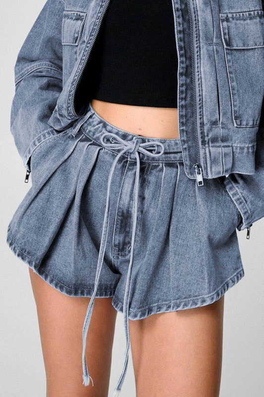 Drawstring Cargo Denim Shorts with Pockets - Hovatok