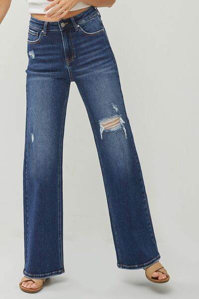 RISEN Full Size High Rise Distressed Wide Leg Jeans - Hovatok