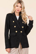 Mittoshop Plaid Texture Double-Breasted Long Sleeve Blazer - Hovatok
