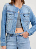 Snap Down Dropped Cargo Denim Jacket - Hovatok