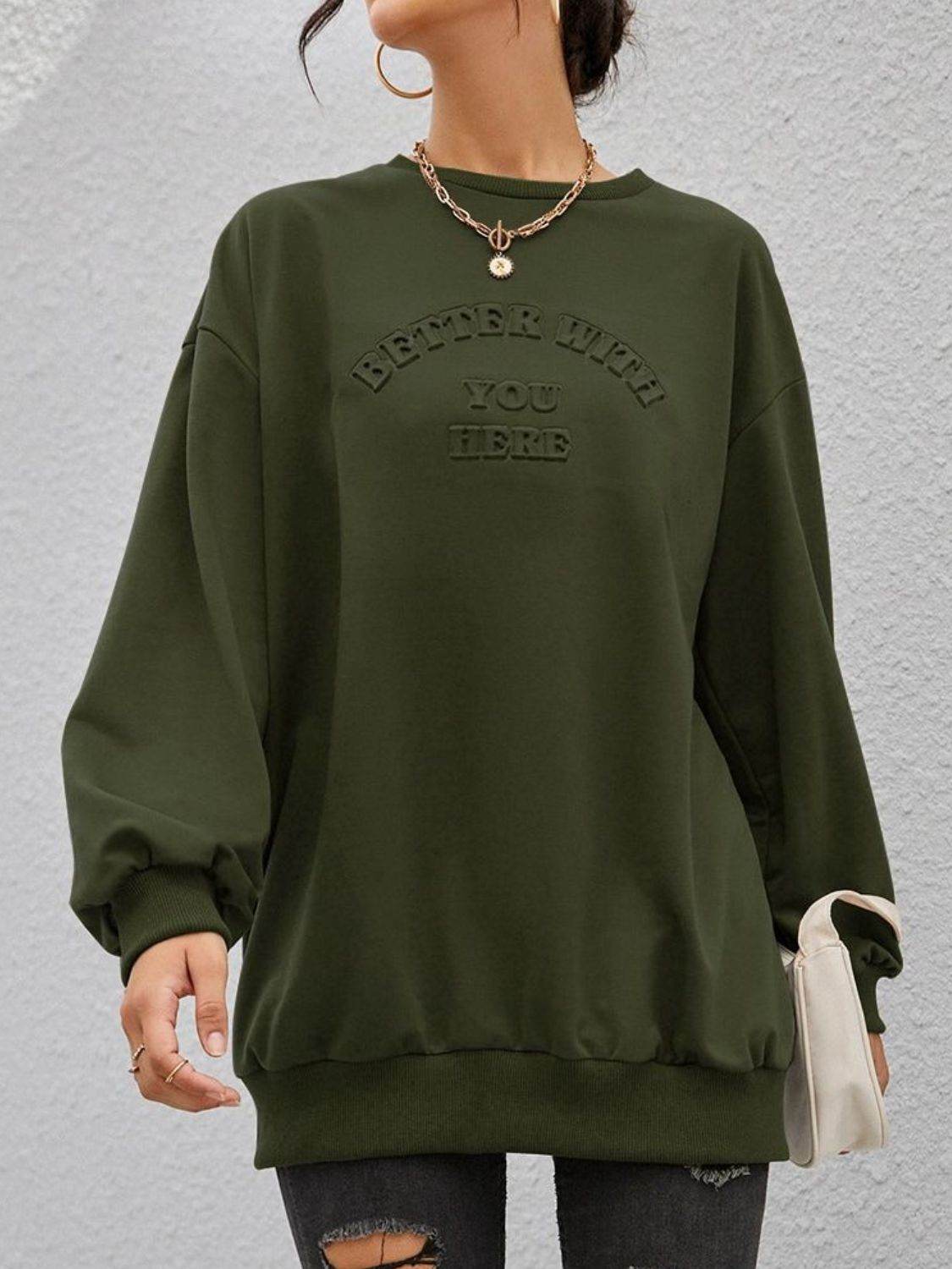 Stereoscopic Letter Round Neck Long Sleeve Sweatshirt - Hovatok