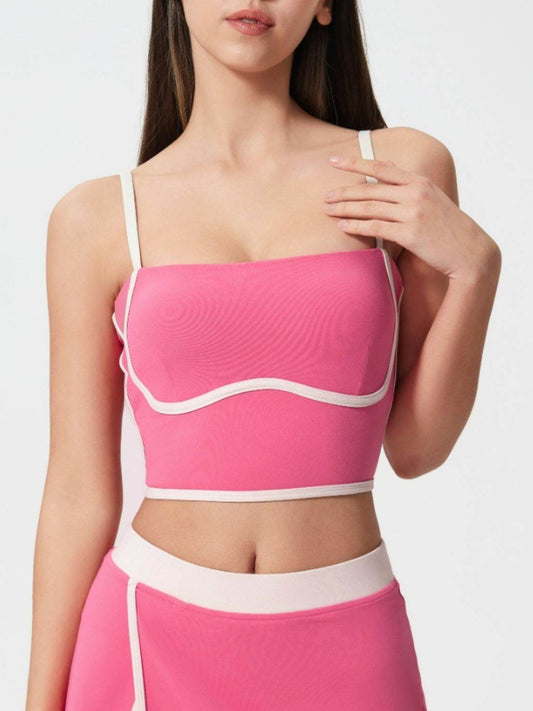 Millennia Contrast Trim Square Neck Active Cami with Detachable Chest Pads - Hovatok