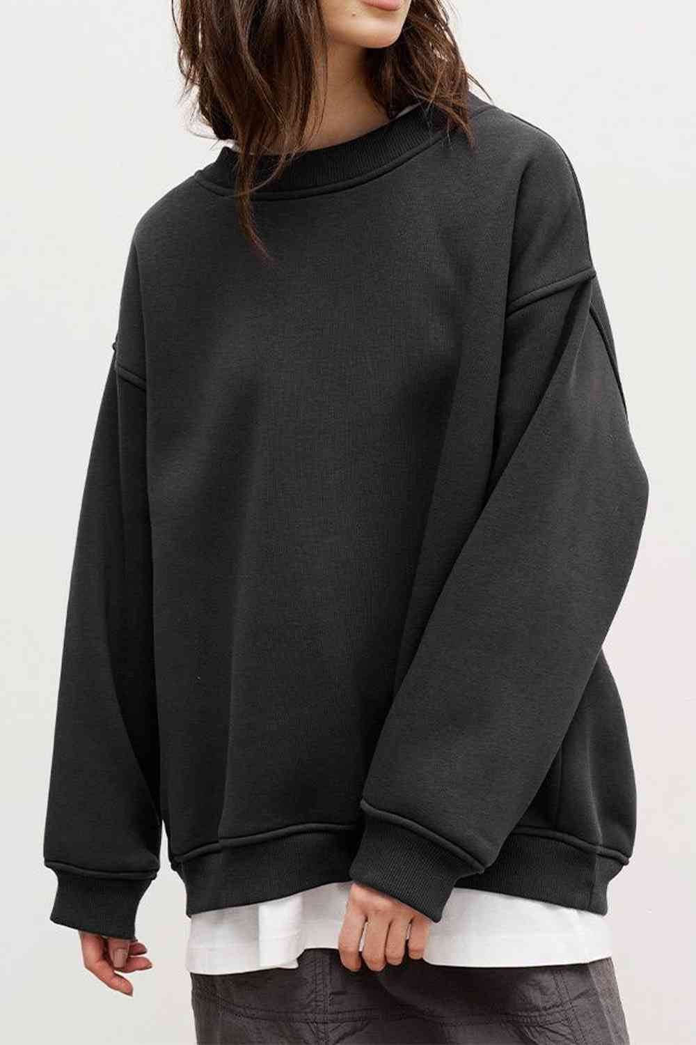 Oversize Round Neck Dropped Shoulder Sweatshirt - Hovatok