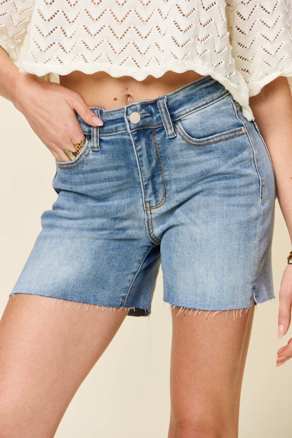Judy Blue Full Size High Waist Raw Hem Denim Shorts - Hovatok