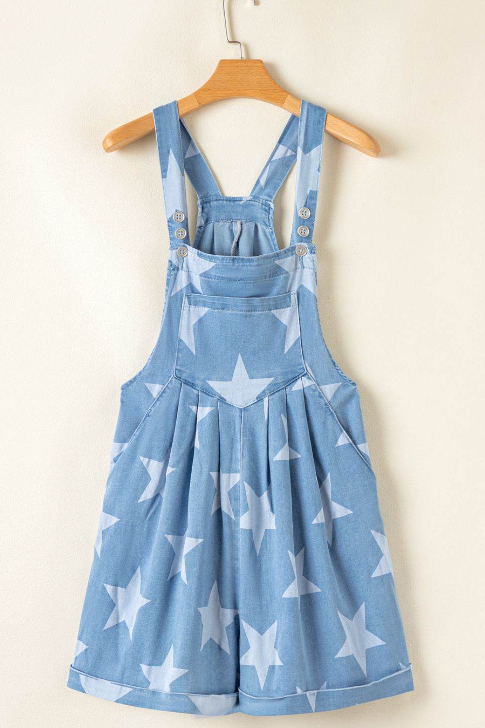 Star Print Square Neck Denim Overalls - Hovatok