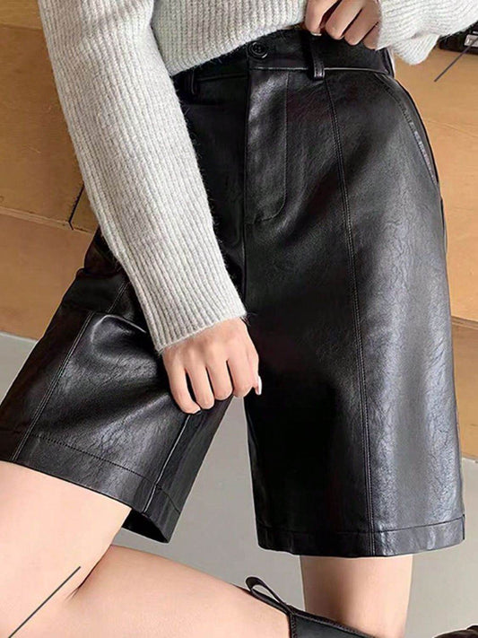 PU Leather High Rise Shorts - Hovatok