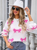 Angel Wings Bow Round Neck Dropped Shoulder Sweater - Hovatok