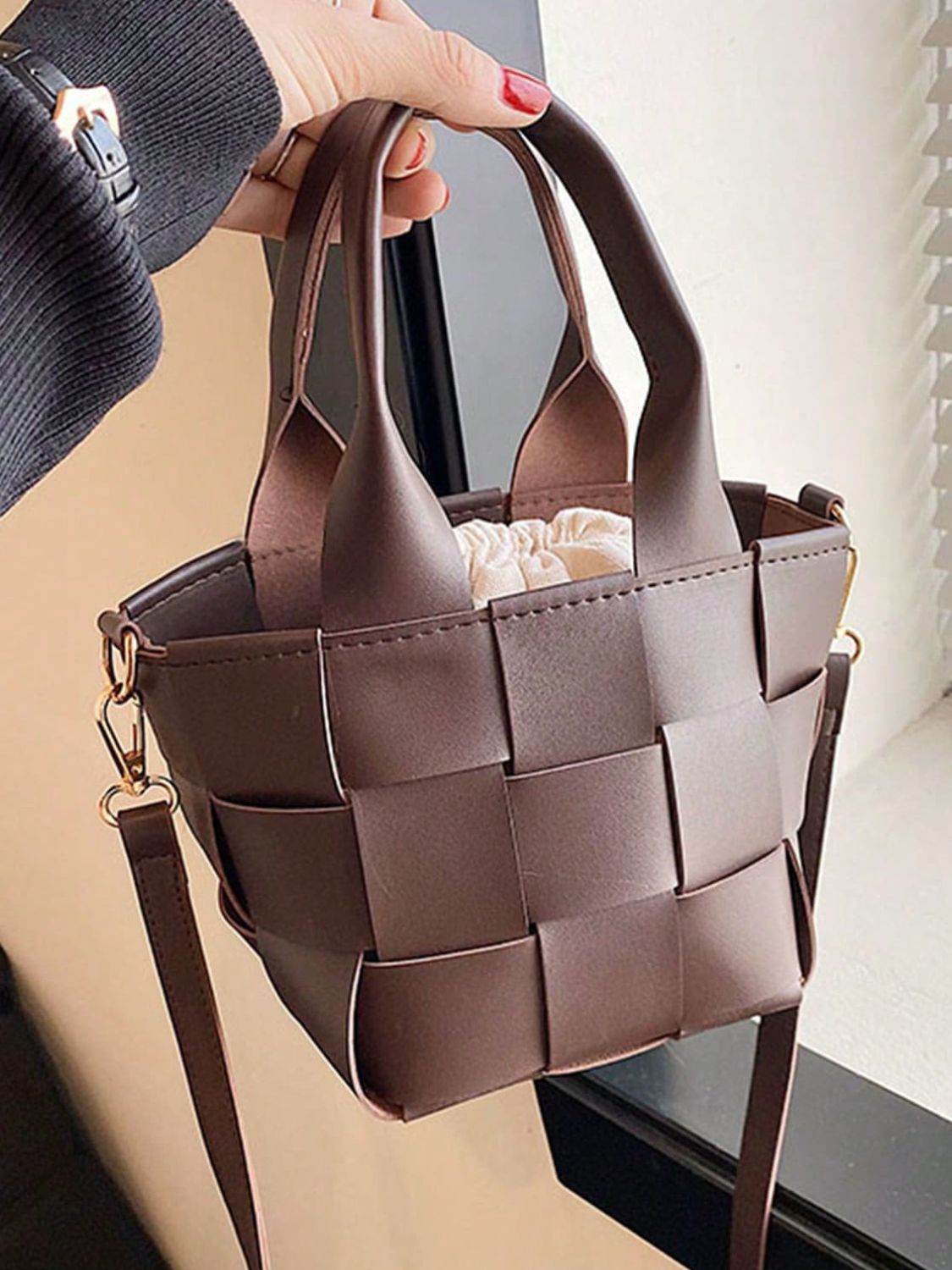 PU Leather Braided Bucket Bag - Hovatok