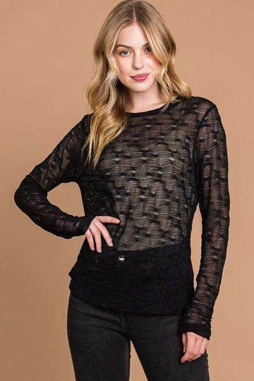Culture Code Full Size Round Neck Mesh Perspective Top - Hovatok