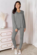 Basic Bae Bamboo Full Size V-Neck Long Sleeve Top and Pants Lounge Set - Hovatok