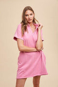 Annie Wear Mineral Washed Johnny Collar Short Sleeve Dress - Hovatok