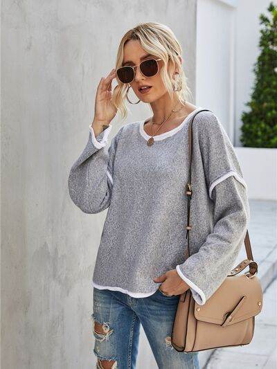 Angel Wings Boat Neck Dropped Shoulder Sweater - Hovatok