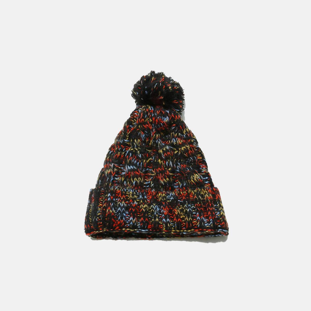 Contrast Cable-Knit Hat with Pompom - Hovatok