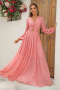 Twist Front Cutout Long Sleeve Dress - Hovatok