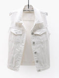 Full Size Button Down Raw Hem Sleeveless Denim Jacket Plus Size - Hovatok