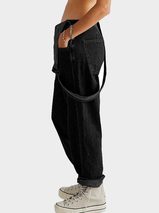 Square Neck Wide Strap Denim Overalls - Hovatok