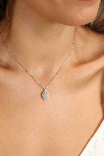 Adored 925 Sterling Silver Rhodium-Plated 1 Carat Moissanite Pendant Necklace - Hovatok