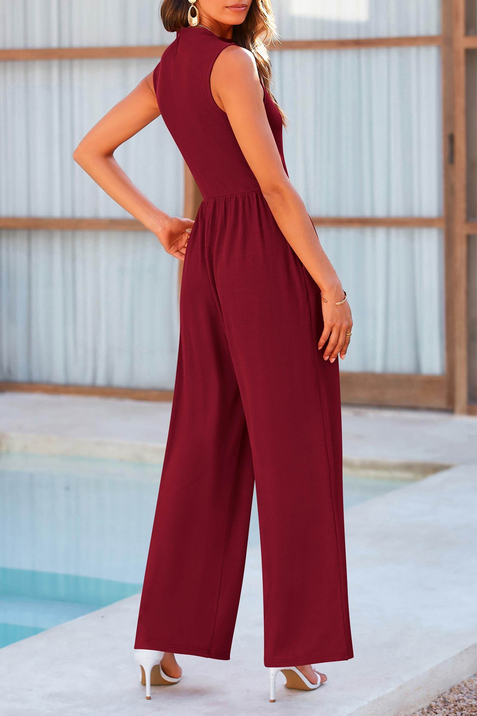 Mock Neck Sleeveless Wide Leg Jumpsuit - Hovatok