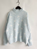 Heart Heathered Turtleneck Drop Shoulder Sweater - Hovatok
