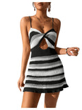 Cutout Striped Spaghetti Strap Cover Up Dress - Hovatok