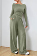 Boat Neck Long Sleeve Top and Pants Set - Hovatok