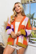 BiBi Checkered Color Block Sweater Cardigan - Hovatok