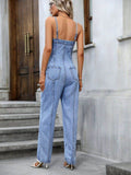 Spaghetti Strap Denim Overalls with Pockets - Hovatok