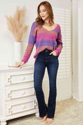 Angel Wings Multicolored Rib-Knit V-Neck Knit Pullover - Hovatok