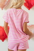 Striped Round Neck T-Shirt and Drawstring Shorts Set - Hovatok