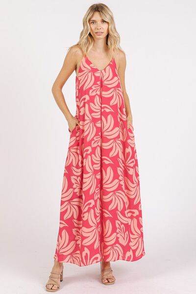 Mittoshop Printed V-Neck Maxi Cami Dress with Pockets - Hovatok