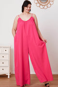 Double Take Full Size Ruffle Trim Tie Back Cami Jumpsuit with Pockets - Hovatok
