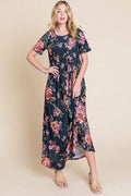BOMBOM Floral Short Sleeve Maxi Dress - Hovatok