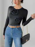 Perfee Flower Round Neck Long Sleeve Bodysuit - Hovatok