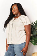 Double Take Crochet Buttoned Short Sleeves Top - Hovatok