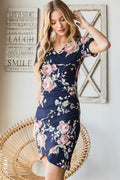 Heimish Full Size Ruched Floral Mini Dress Plus Size - Hovatok