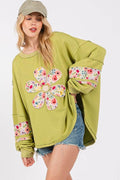 SAGE + FIG Daisy Patch Applique Long Sleeve Sweatshirt - Hovatok