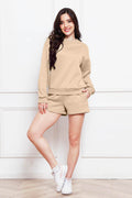Round Neck Long Sleeve Sweatshirt and Drawstring Shorts Set - Hovatok