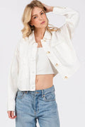 bytos Button Down Cropped Denim Jacket with Patch Pockets - Hovatok