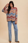 Annie Wear Multi Color Zig-Zag Round Neck Sweater - Hovatok