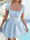 Devine Ruched Puff Sleeve Mini Dress - Hovatok