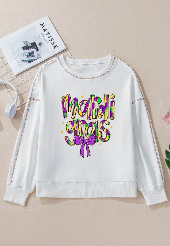 MARDI GRAS Round Neck Long Sleeve Sweatshirt - Hovatok