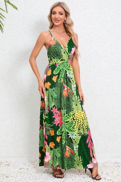 Printed Surplice Maxi Cami Dress - Hovatok