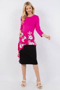 Celeste Full Size Floral Asymmetrical Hemline Round Neck Top Plus Size - Hovatok