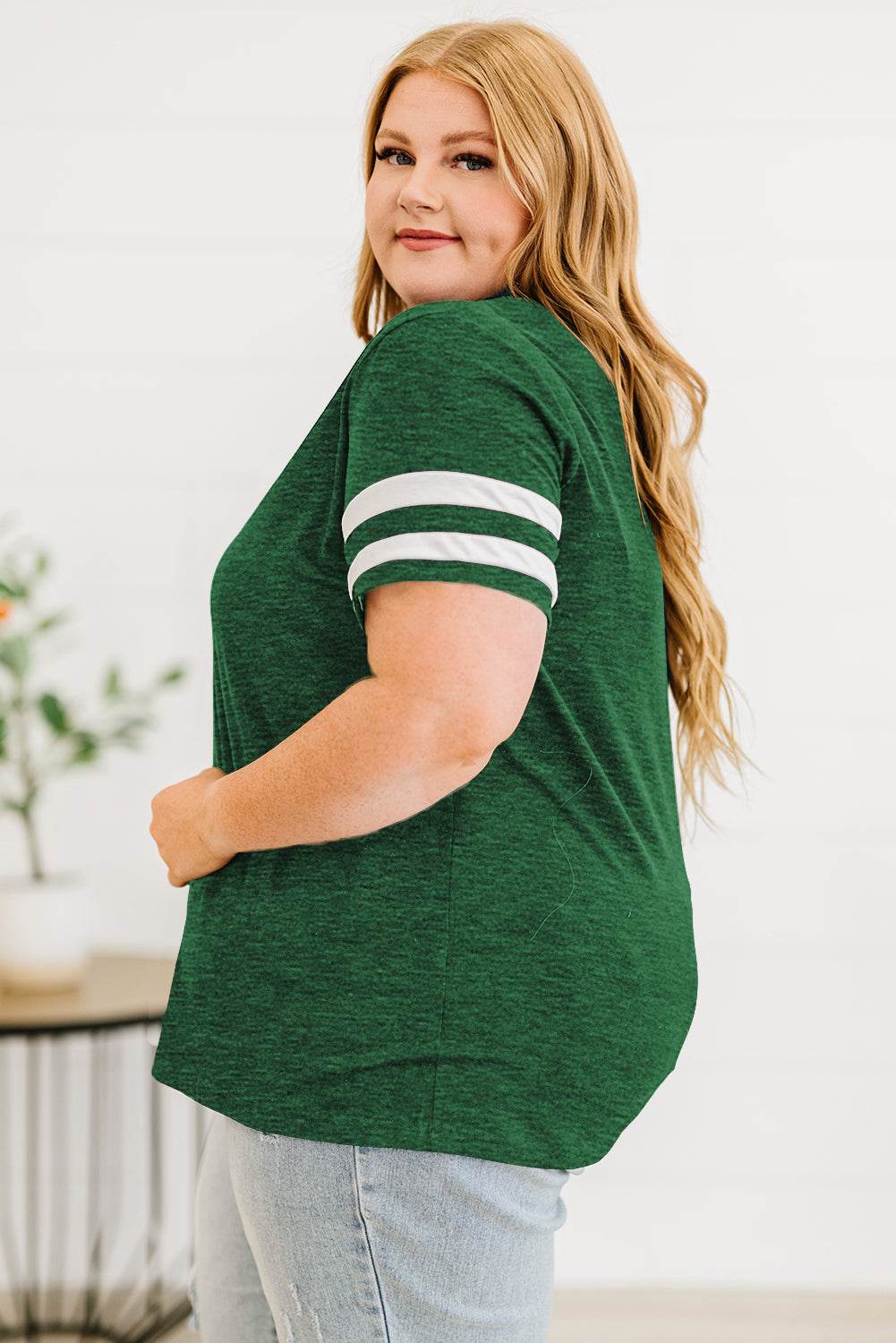 Plus Size Striped V-Neck Tee Shirt - Hovatok