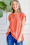 And The Why Lace Detail Ruffle Short Sleeve Blouse - Hovatok