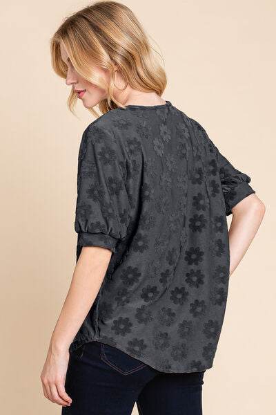 BOMBOM Textured Floral Pattern Top - Hovatok